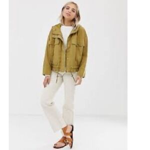 WEEKDAY Women's Daphne Hooded Jacket Anorak Drawstring Olive Green‎ XS